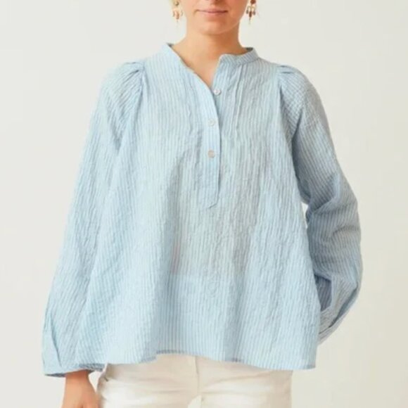 Pietsie Tops - PIETSIE Blue Striped Linen Top Size Small
